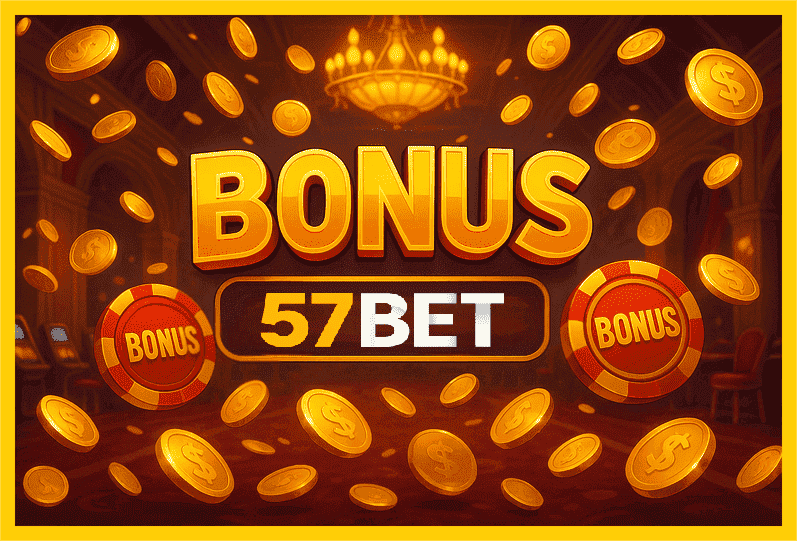 Imagem promovendo bônus 57BET com recompensas imperdíveis.